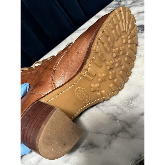 Women’s FRYE Boots Sabrina Lace-Up Distressed Tan Cognac Leather 6.5 Retail $438 - Picture 15 of 15